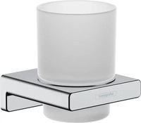 Hansgrohe AddStoris - Zahnputzbecher mit Halter mit Halter, Glas matt/ verchromt