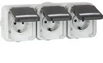 AP-Steckdose 3-fach PEHA IP44, Schuko, Beschriftung Waagrecht, D 6633 WAB NA...