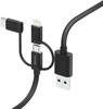 Hama 3in1-Micro-USB-Kabel mit Adapter auf USB-Type-C u. Lightning, 1,5m, Schwarz