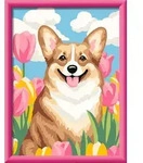 Ravensburger CreArt, Malen nach Zahlen Kinder - Corgi im Bl&uuml;tenmeer