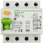 Matis FI Fehlstrom Schutzschalter Typ B Allstromintensiv 4 Pol 63A 300mA