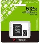 Kingston 512GB microSDXC Canvas Select Plus Gen3 150MB/s A1 Card + Adapter - SD-Karte