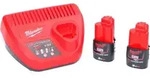 Milwaukee M12 NRG-302 Akku Starter Set 2x 12 V 3,0 Ah / 3000 mAh Li-Ion Akku (