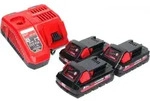 Milwaukee M18 NRG-303 Akku Starter Set High Output 3x 18 V 3,0 Ah / 3000 mAh...
