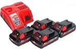 Milwaukee M18 NRG-304 Akku Starter Set High Output 4x 18 V 3,0 Ah / 3000 mAh...