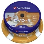 1x25 Verbatim DVD-R 4,7GB 16x Speed, wide printable 43538