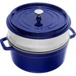 La Cocotte Topf 5,25 l blau aus Gusseisen gefertigt mit Einsatz f&uuml;r Dampfgaren