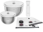 Fresh & Save Vakuumschalen aus Stahl mit Beuteln und Pumpe, 5-teiliges Set