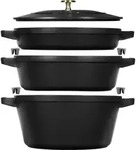 Staub Topf-Set 24 cm schwarz mit Pfanne und Deckel 4 El.