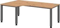 HAMMERBACHER QS82 h&ouml;henverstellbarer Schreibtisch eiche L-Form, 4-Fu&szlig;-Gestell grau