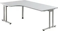 HAMMERBACHER Prokura Schreibtisch lichtgrau L-Form, C-Fu&szlig;-Gestell silber 200,0 x