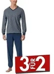 Schiesser Comfort Essentials V-Neck Long Pyjamas Blau Baumwolle Small Herren