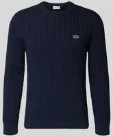 Lacoste Baumwoll-Pullover im Zopfmuster - Navy Blau / Gr&uuml;n Size S