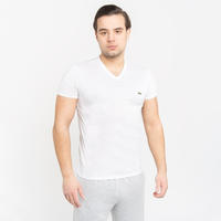 Lacoste T-Shirt aus leichter Pima-Baumwolle mit V-Ausschnitt - Wei&szlig; Size L