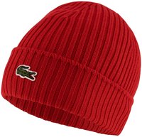 Lacoste Rippstrick-M&uuml;tze aus geb&uuml;rsteter Wolle - Rot Size One Size