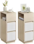 Schmaler Nachttisch mit 2 Schubladen, Naturbeige + Wolkenwei&szlig; / 2