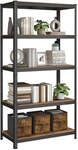 Lagerregal mit 5 verstellbaren Ablagen, Vintagebraun + Schwarz / 50 X 100 X 200 cm /