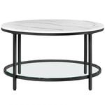 Couchtisch mit 2 Ablagen f&uuml;r Wohnzimmer, Wei&szlig;e Marmoroptik, schwarzes Gestell / 80d