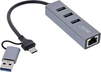 InLine 4in1 Gigabit Hub, USB-C & USB-A, 1x RJ45, 3x USB 3.2 Gen.1