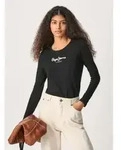 Pepe Jeans f&uuml;r Damen. PL505203 Neu Virginia Ls N T-shirt schwarz (L), L&auml;ssig,