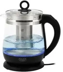 Adler AD 1299 Black Glas-Wasserkocher mit Temperaturregelung, Teesieb,
