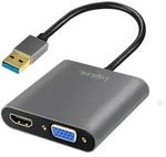 LogiLink USB 3.0-Adapter USB-A/M zu HDMI-A/F + VGA/F, 1080p, schwarz, 0,15 m