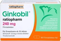 PZN-DE 08863893, Ginkobil ratiopharm 240 mg mit Ginkgo biloba 60 St&uuml;ck, Grundpreis: