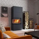 Kaminofen Kratki Simple Box Stahl schwarz links 8 kW Holzofen Bausatz Kamin