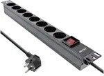 INLINE 19" Steckdosenleiste, 8-fach Schutzkontakt, mit Schalter, 2m, schwarz
