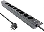 INLINE 19" Steckdosenleiste, 8-fach Schutzkontakt, ohne Schalter, 2m, schwarz