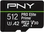 PNY Pro Elite Prime R200/W150 microSDXC 512GB Kit, UHS-I U3, A2, Class 10