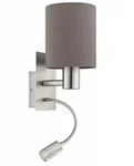 EGLO LED WANDLEUCHTE 2 FLAMMIG MIT WIPPSCHALTER STAHL NICKEL MATT TEXTIL ANTHRAZIT
