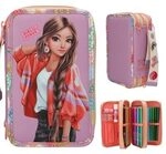 DEPESCHE 13283 TOPModel 3 Fach Federtasche mit Anh&auml;nger GIRL POWER