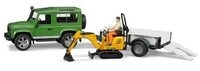 BRUDER 02593 Land Rover Defender, Einachsanh&auml;nger, JCB Mikrobagger und Bauarbeiter