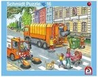 SCHMIDT SPIELE 56791 Rahmenpuzzle Fahrt mit dem M&uuml;llauto 16 Teile / Achtung,