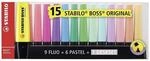 STABILO BOSS ORIGINAL Textmarker Tischset 15 St&uuml;ck in Leucht- und Pastellfarben
