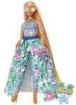 MATTEL HHN14 Barbie Extra Fancy Puppe im blauen Kleid mit Blumenmuster
