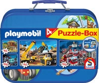 SCHMIDT SPIELE 55599 Kinderpuzzle-Box blau, 2 x 60, 2 x 100 Teile - Playmobil