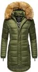 Langer Winter Steppmantel mit Kunstfellkapuze "Papaya" Dusty Olive XS
