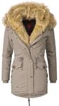 Warmer Wintermantel mit doppelter Kunstpelz-Kapuze "Sweety" Taupe mit braunem Fell XS