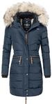 Langer Winter Steppmantel mit Kunstfellkapuze "Paula" Blau XS