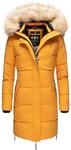 Langer Winter Steppmantel mit Kunstfellkapuze "Halina" Yellow L