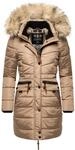 Langer Winter Steppmantel mit Kunstfellkapuze "Paula" Taupe Grey S