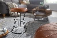 Exklusiver Industrial Design Sitzhocker aus Echtleder und Metall