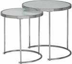 Design Beistelltisch Rund &Oslash; 50/42 cm - 2 teilig Wei&szlig; Silber mit Glasplatte