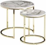 Design Beistelltisch 2er Set Wei&szlig; Marmor Optik Rund