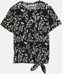 T-Shirt mit Bl&uuml;tenmuster Schwarz XS