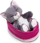 NICI 49746, NICI 49746 Kuscheltier Sleeping Pets graue Katze 12cm im rosa K&ouml;rbchen