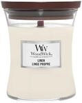 WoodWick Mittelgro&szlig;e Duftkerze im Sanduhrglas mit knisterndem Docht | Linen 