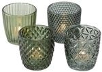 Windlicht Glas gr&uuml;n Teelichthalter 4er Set
